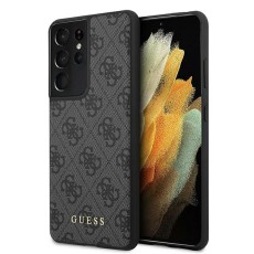 Guess 4G series Back Case GUHCS21LG4GFGR priekš Samsung Galaxy S21 Ultra G998 - Tumši Pelēks - mākslīgās ādas aizmugures apvalks / bampers-vāciņš