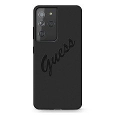 Guess Vintage Script series Back Case GUHCS21LLSVSBK priekš Samsung Galaxy S21 Ultra G998 - Melns - silikona aizmugures apvalks / bampers-vāciņš