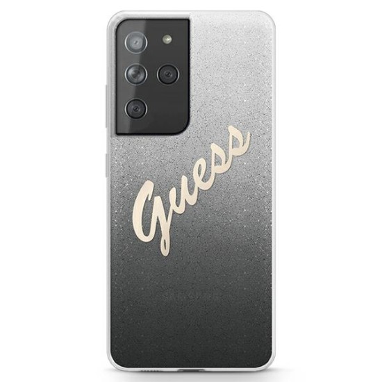 Guess Glitter Gradient series Back Case GUHCS21LPCUGLSBK priekš Samsung Galaxy S21 Ultra G998 - Melns - silikona-plastikāta aizmugures apvalks / bampers-vāciņš