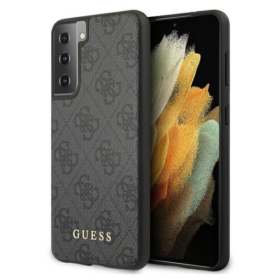 Guess 4G series Back Case GUHCS21MG4GFGR priekš Samsung Galaxy S21 Plus G996 - Tumši Pelēks - mākslīgās ādas aizmugures apvalks / bampers-vāciņš
