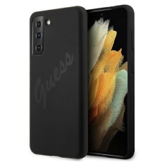 Guess Vintage Script series Back Case GUHCS21MLSVSBK priekš Samsung Galaxy S21 Plus G996 - Melns - silikona aizmugures apvalks / bampers-vāciņš