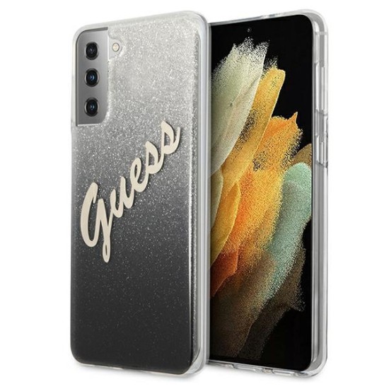 Guess Glitter Gradient series Back Case GUHCS21MPCUGLSBK priekš Samsung Galaxy S21 Plus G996 - Melns - silikona-plastikāta aizmugures apvalks / bampers-vāciņš