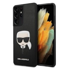 Karl Lagerfeld Saffiano Ikonik Karl's Head series Back Case KLHCS21LSAKHBK priekš Samsung Galaxy S21 Ultra G998 - Melns - mākslīgās ādas aizmugures apvalks / bampers-vāciņš