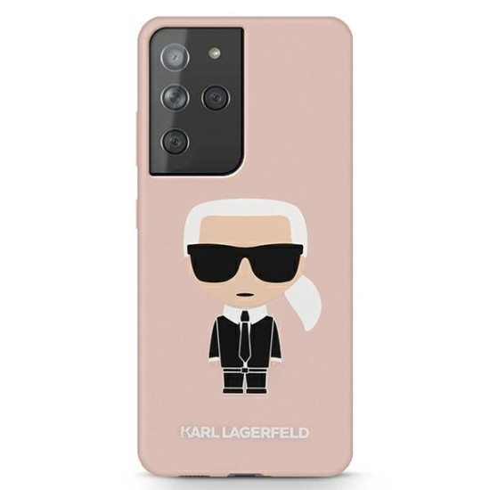Karl Lagerfeld Silicone Iconic series Back Case KLHCS21LSLFKPI priekš Samsung Galaxy S21 Ultra G998 - Rozā - silikona aizmugures apvalks / bampers-vāciņš