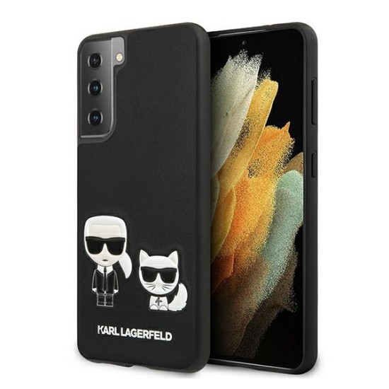 Karl Lagerfeld Ikonik Karl & Choupette series Back Case KLHCS21MPCUSKCBK priekš Samsung Galaxy S21 Plus G996 - Melns - mākslīgās ādas aizmugures apvalks / bampers-vāciņš