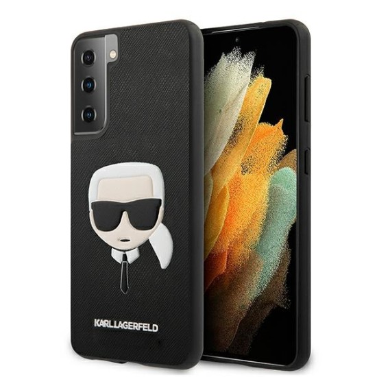 Karl Lagerfeld Saffiano Ikonik Karl's Head series Back Case KLHCS21MSAKHBK priekš Samsung Galaxy S21 Plus G996 - Melns - mākslīgās ādas aizmugures apvalks / bampers-vāciņš