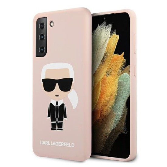 Karl Lagerfeld Silicone Iconic series Back Case KLHCS21MSLFKPI priekš Samsung Galaxy S21 Plus G996 - Rozā - silikona aizmugures apvalks / bampers-vāciņš