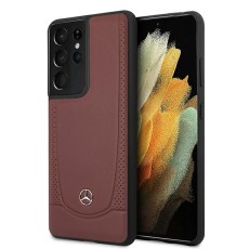 Mercedes Benz Urban Line Leather Back Case MEHCS21LARMRE priekš Samsung Galaxy S21 Ultra G998 - Sarkans - ādas aizmugures apvalks / bampers-vāciņš