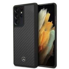 Mercedes Benz Dynamic Line series Back Case MEHCS21LRCABK priekš Samsung Galaxy S21 Ultra G998 - Melns - karbona aizmugures apvalks / bampers-vāciņš