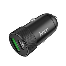 HOCO (Z32B) Car Charger Type-C and USB QC 3.0 / PD 20W - Melns - USB un Type-C Auto lādētājs telefoniem un planšetdatoriem