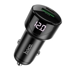 HOCO (Z42) Car Charger Type-C and USB QC 3.0 / PD 20W with Led road - Melns - USB un Type-C Auto lādētājs telefoniem un planšetdatoriem