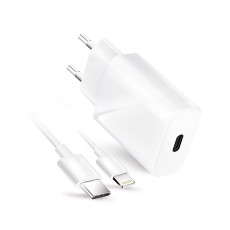 Forcell (TFK-TC-20WPD) Travel charger 3A QC 4.0 / PD 20W with Type-C to Lightning Cable 1.2m - Balts - Ātrs tīkla lādētājs ar Type-C uz Lightning vadu