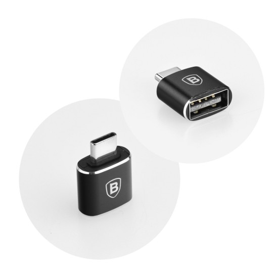 Baseus USB 2.4A OTG Female to Type-C Male - Melns - USB adapteris telefoniem vai planšetdatoriem ar Type-C ieeju / konektoru