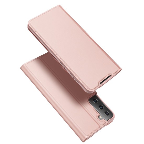 Dux Ducis Skin Pro series priekš Samsung Galaxy S21 G991 - Rozā Zelts - sāniski atverams maciņš ar magnētu un stendu