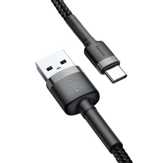 Baseus 0.5M Cafule 3A USB to Type-C cable - Melns - USB-C lādēšanas un datu kabelis / vads