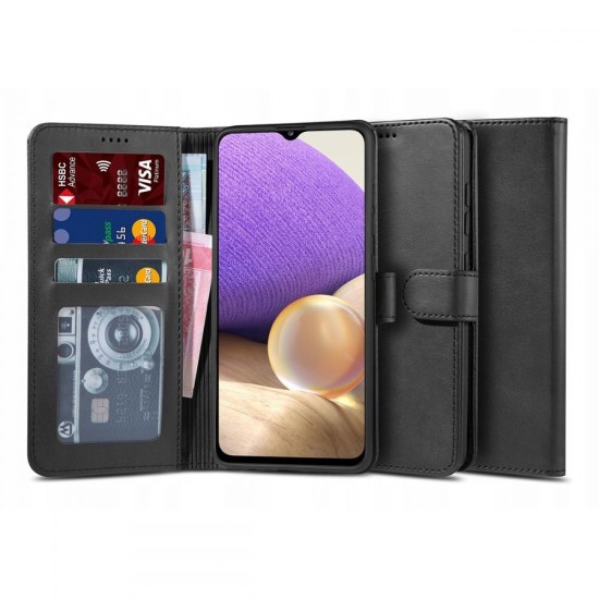 Tech-Protect Wallet Book Case priekš Samsung Galaxy A32 4G A325 - Melns - sāniski atverams maciņš ar magnētu un stendu / grāmatveida maks