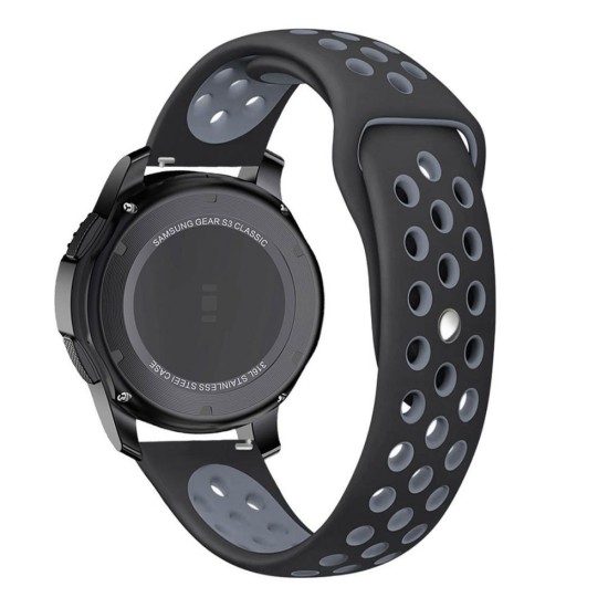 22mm Tech-Protect Soft Band Silicone Watch Strap Sport hasp - Melns / Pelēks - silikona siksniņas (jostas) priekš pulksteņiem