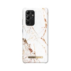 iDeal of Sweden Fashion CA16 Back Case priekš Samsung Galaxy S21 Ultra G998 - Carrara Gold - plastikāta aizmugures apvalks ar iebūvētu metālisku plāksni / bampers-vāciņš