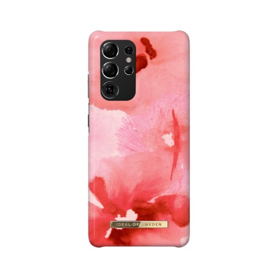 iDeal of Sweden Fashion SS21 Back Case priekš Samsung Galaxy S21 Ultra G998 - Coral Blush Floral - plastikāta aizmugures apvalks ar iebūvētu metālisku plāksni / bampers-vāciņš