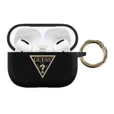 Guess GUACAPLSTLBK Triangle Logo Collection Silicone Case priekš Apple Airpods Pro - Melns - silikona apvalks bezvadu austiņu lādēšanas ierīcei