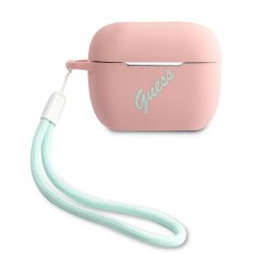 Guess GUACAPLSVSPG Silicone Vintage Case priekš Apple Airpods Pro - Rozā / Zaļš - silikona apvalks bezvadu austiņu lādēšanas ierīcei