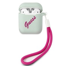 Guess GUACA2LSVSBF Silicone Vintage Case priekš Apple Airpods - Gaiši Zils / Rozā - silikona apvalks bezvadu austiņu lādēšanas ierīcei