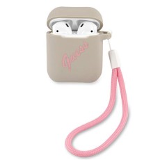Guess GUACA2LSVSGP Silicone Vintage Case priekš Apple Airpods - Pelēks / Rozā - silikona apvalks bezvadu austiņu lādēšanas ierīcei