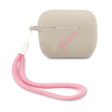 Guess GUACAPLSVSGP Silicone Vintage Case priekš Apple Airpods Pro - Pelēks / Rozā - silikona apvalks bezvadu austiņu lādēšanas ierīcei