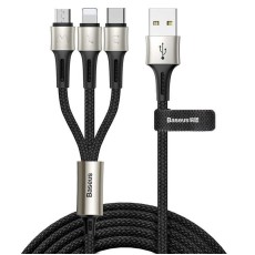 Baseus 1.2M 3in1 Charging Cable 3.5A USB to Lightning / Micro USB / Type-C cable - Melns - universāls lādēšanas un datu kabelis / vads