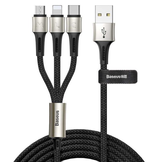 Baseus 1.2M 3in1 Charging Cable 3.5A USB to Lightning / Micro USB / Type-C cable - Melns - universāls lādēšanas un datu kabelis / vads