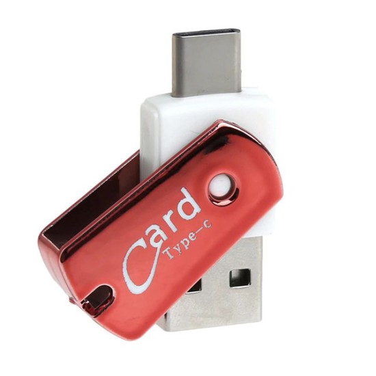 Micro SD Card Reader with USB and Type-C ports - Sarkans - atmiņas karšu lasītājs