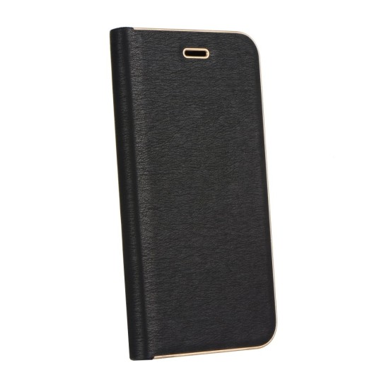 Luna Book Gold Case priekš Samsung Galaxy A12 A125 - Melns - sāniski atverams maciņš ar magnētu un stendu