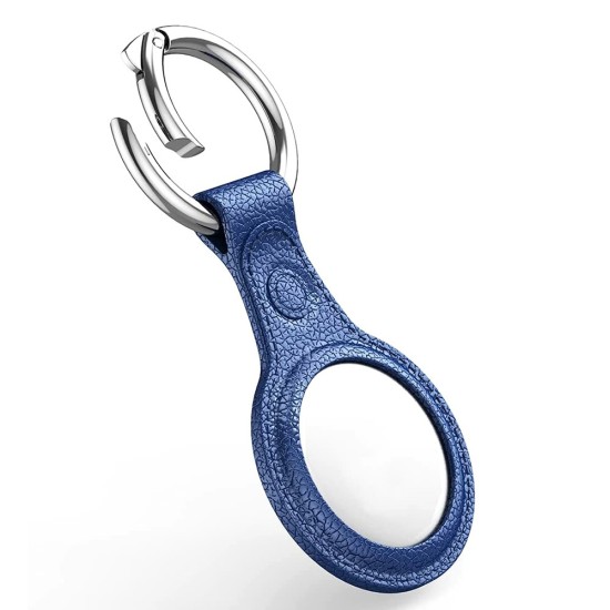 TPU Leather Grain Protective Sleeve Keychain priekš Apple AirTag - Zils - ādas imitācijas silikona apvalks / piekariņš bezvadu izsekošanas ierīcei