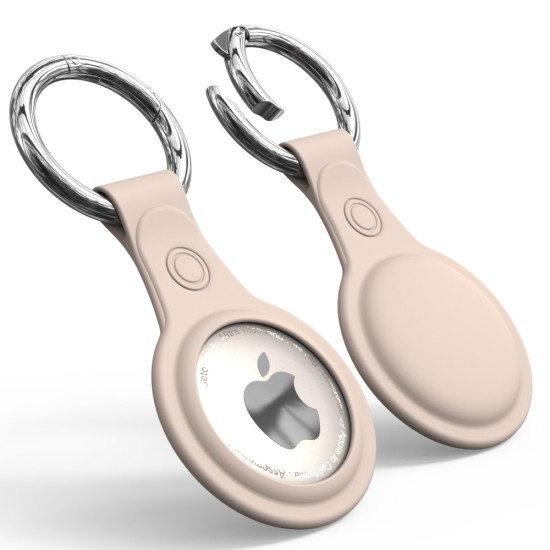 Ultra-thin Shockproof TPU Protective Case with Metal Ring priekš Apple AirTag - Bēšs - triecienizturīgs silikona apvalks / piekariņš bezvadu izsekošanas ierīcei