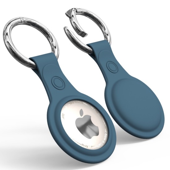 Ultra-thin Shockproof TPU Protective Case with Metal Ring priekš Apple AirTag - Zils - triecienizturīgs silikona apvalks / piekariņš bezvadu izsekošanas ierīcei