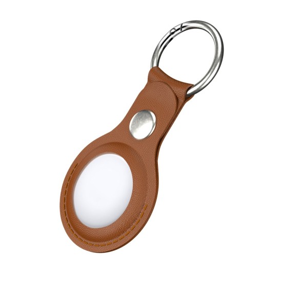 PU Leather Protective Case with Metal Key Ring priekš Apple AirTag - Brūns - mākslīgās ādas apvalks / piekariņš bezvadu izsekošanas ierīcei