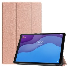 Tri-fold Stand PU Smart Auto Wake/Sleep Leather Case priekš Lenovo Tab M10 HD X306 - Rozā Zelts - sāniski atverams maciņš ar stendu