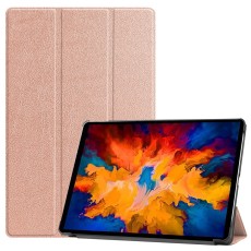 Tri-fold Stand PU Smart Auto Wake/Sleep Leather Case priekš Lenovo Tab P11 Pro TB-J706 - Rozā Zelts - sāniski atverams maciņš ar stendu