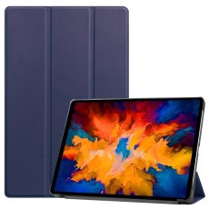 Tri-fold Stand PU Smart Auto Wake/Sleep Leather Case priekš Lenovo Tab P11 Pro TB-J706 - Tumši Zils - sāniski atverams maciņš ar stendu
