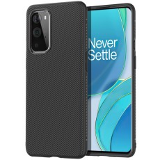 Twill Texture Silicone Mobile Phone Cover Shell priekš OnePlus 9 - Melns - triecienizturīgs silikona aizmugures apvalks / bampers-vāciņš