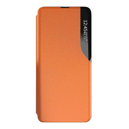 Smart View Window Wake / Sleep Book Case priekš Samsung Galaxy S21 G991 - Oranžs - sāniski atverams maciņš ar lodziņu / grāmatveida maks