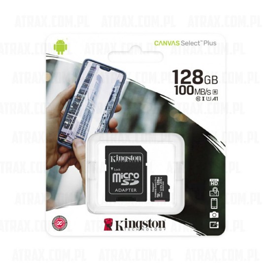 Kingston 128GB Micro SDHC CANVAS Select Plus SDCS2​ Card class10 UHS-I с SD адаптером Карта памяти