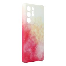 Forcell Pop Back Case priekš Samsung Galaxy S21 Ultra G998 - Balts / Sarkans - silikona aizmugures apvalks / bampers-vāciņš