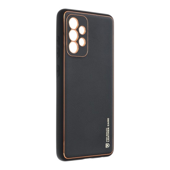 Forcell Leather Back Case priekš Samsung Galaxy A52 A525 / A52 5G A526 / A52s 5G A528 - Melns - mākslīgās ādas aizmugures apvalks / bampers-vāciņš