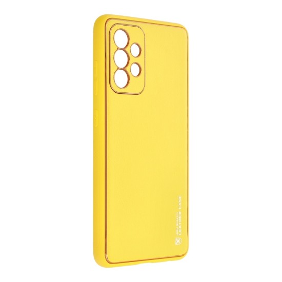 Forcell Leather Back Case priekš Xiaomi Redmi Note 10 Pro - Dzeltens - mākslīgās ādas aizmugures apvalks / bampers-vāciņš