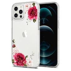 Spigen Cyrill Cecile Back Case priekš Apple iPhone 12 / 12 Pro - Caurspīdīgs / Sarkanas Puķes - silikona aizmugures apvalks / bampers-vāciņš