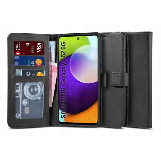 Tech-Protect Wallet Book Case priekš Samsung Galaxy A52 A525 / A52 5G A526 / A52s 5G A528 - Melns - sāniski atverams maciņš ar magnētu un stendu / grāmatveida maks