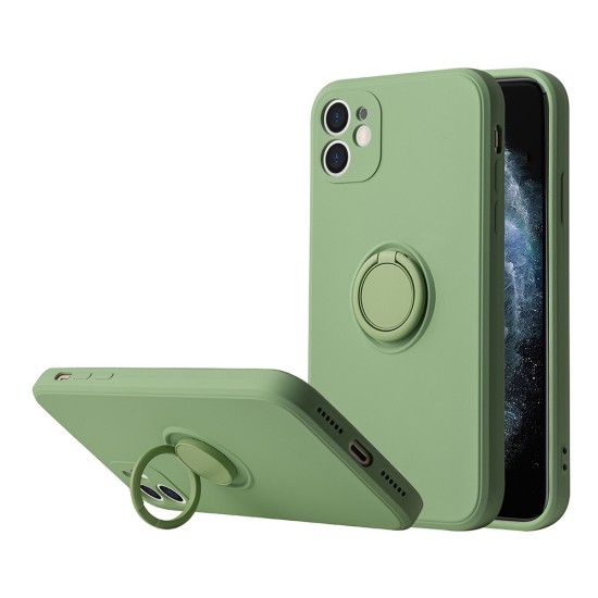 Pastel Ring Back Case priekš Apple iPhone 12 / 12 Pro - Zaļš - silikona aizmugures apvalks ar gredzenu un auklu / bampers-vāciņš