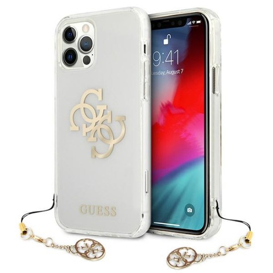 Guess Gold Charms Collection Back Case GUHCP12MKS4GGO priekš Apple iPhone 12 / 12 Pro - Caurspīdīgs / Zelts - silikona-plastikāta aizmugures apvalks / bampers-vāciņš