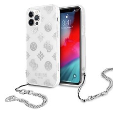 Guess Peony Chain Collection Back Case GUHCP12MKSPESI priekš Apple iPhone 12 / 12 Pro - Caurspīdīgs / Sudrabains - silikona-plastikāta aizmugures apvalks / bampers-vāciņš